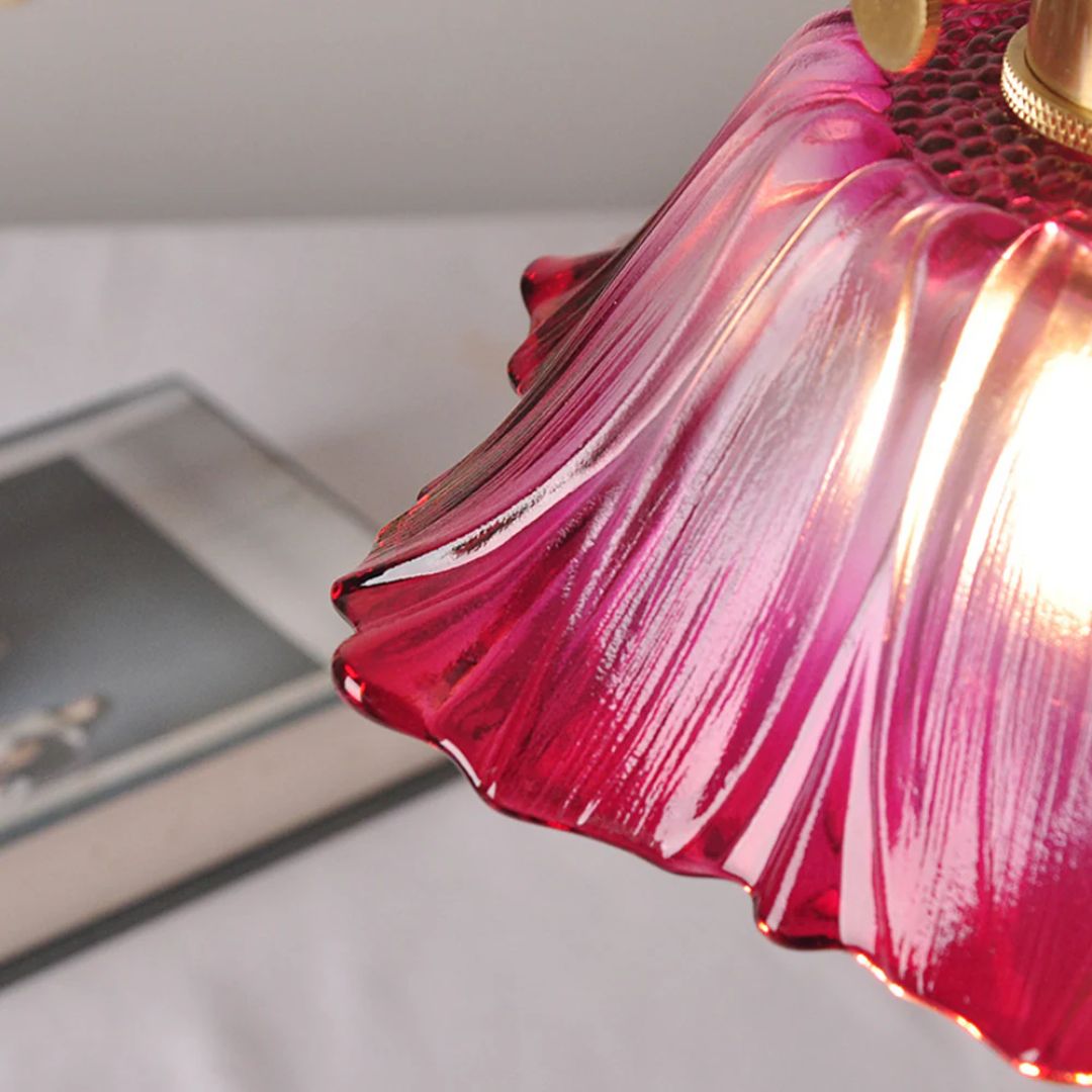Floral Glass Pendant Light | Ribbed Shade, Gold Socket