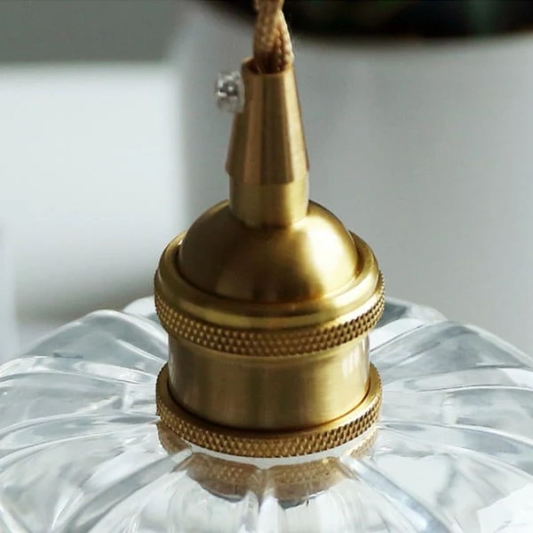 Floral Glass Pendant Light | Ribbed Shade, Gold Socket