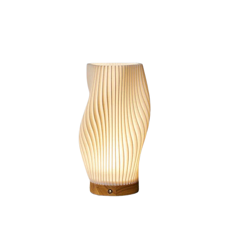 Sculptural Wood Base Table Lamp | Dimmable, USB, Wave Design