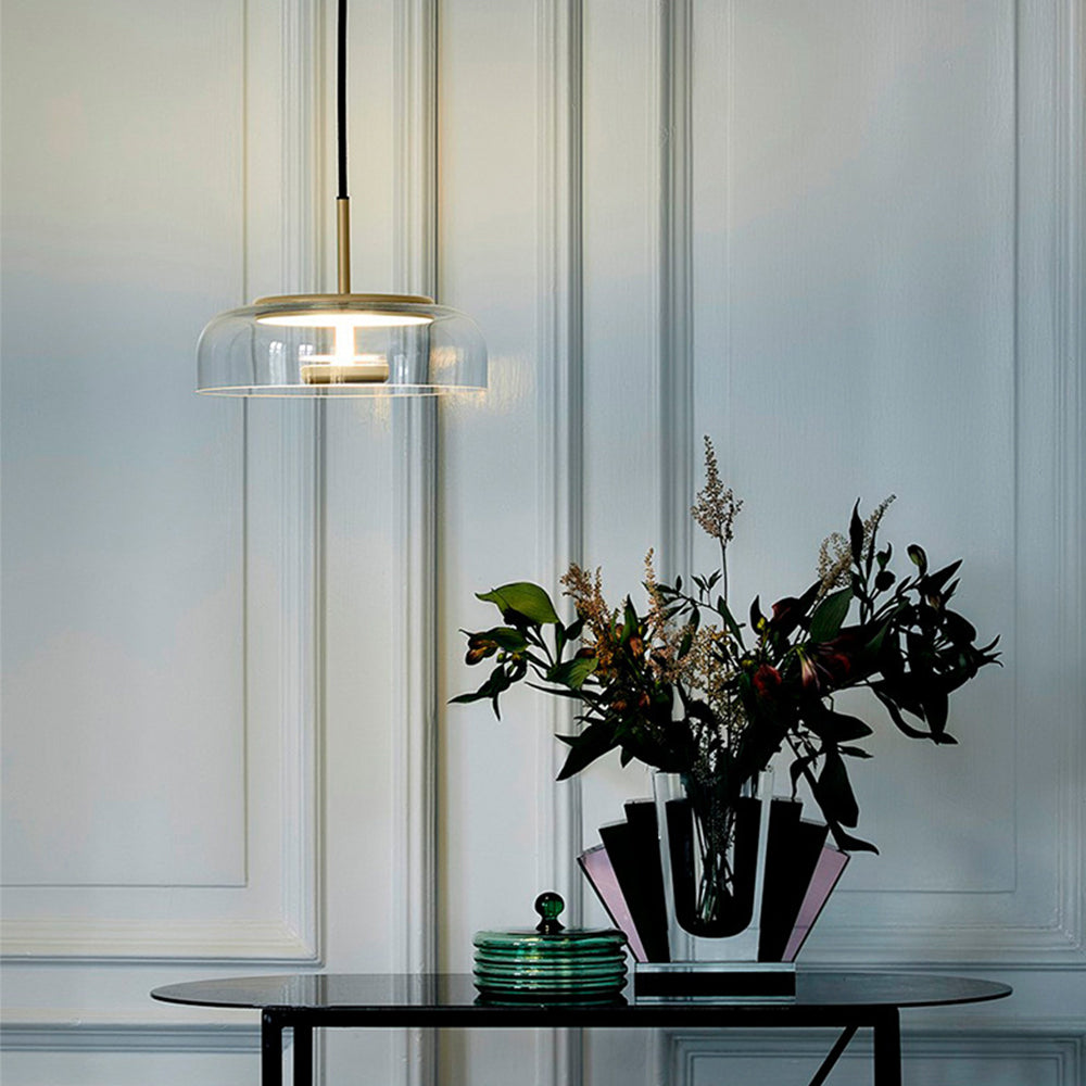 Round Glass and Metal Pendant Light | Modern LED, Adjustable Drop