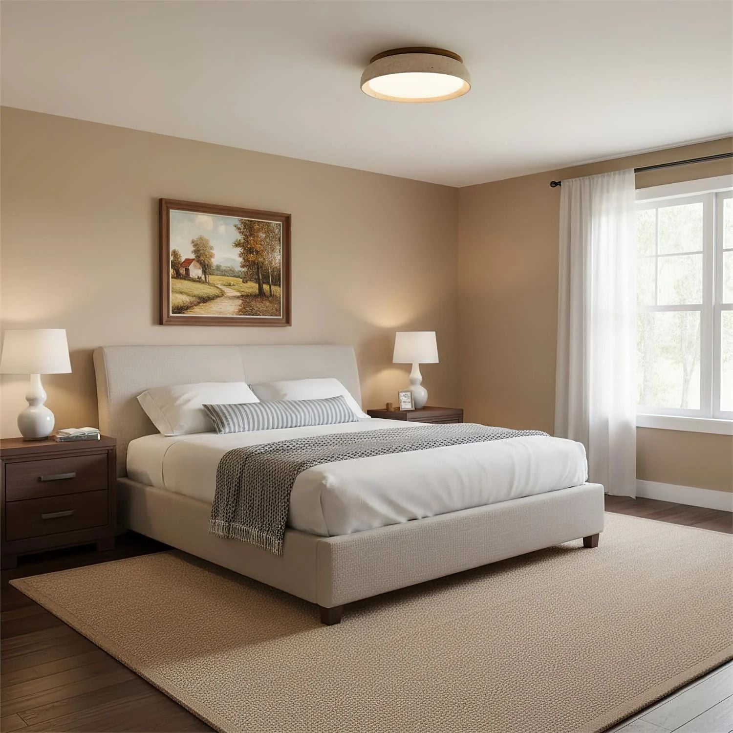 Travertine Wood Ceiling Light | Japandi Style, 3000K Warm LED