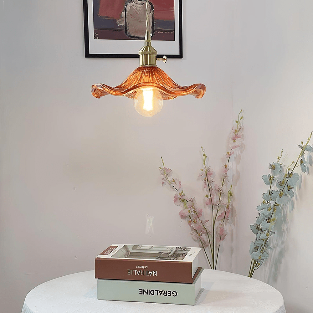 Hibiscus Flower Pendant Light | Glass and Brass, E27