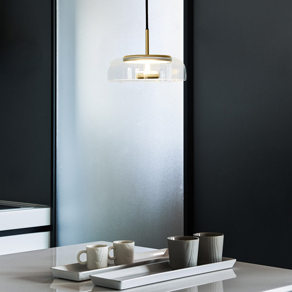 Round Glass and Metal Pendant Light | Modern LED, Adjustable Drop