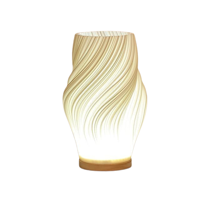 Sculptural Wood Base Table Lamp | Dimmable, USB, Wave Design