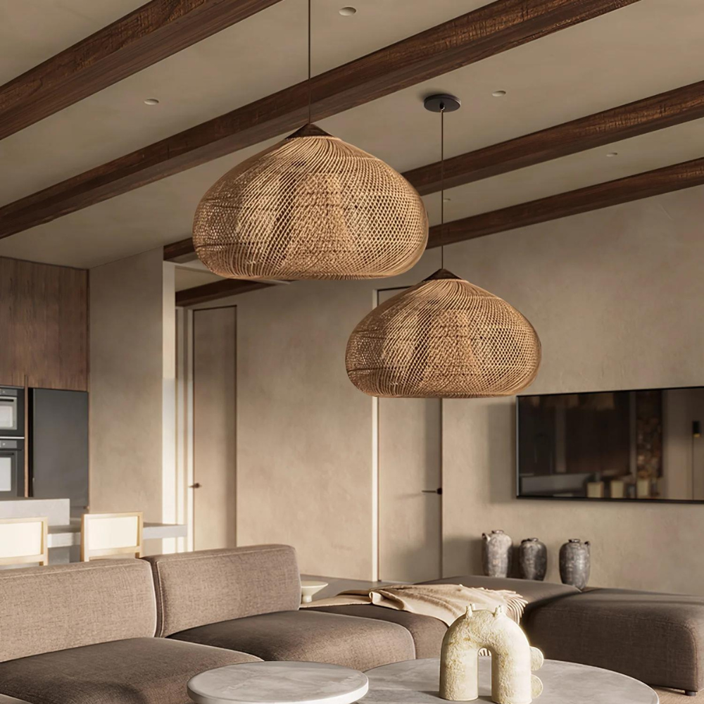 Woven Rattan Pendant Light | Boho Japandi Style, E27
