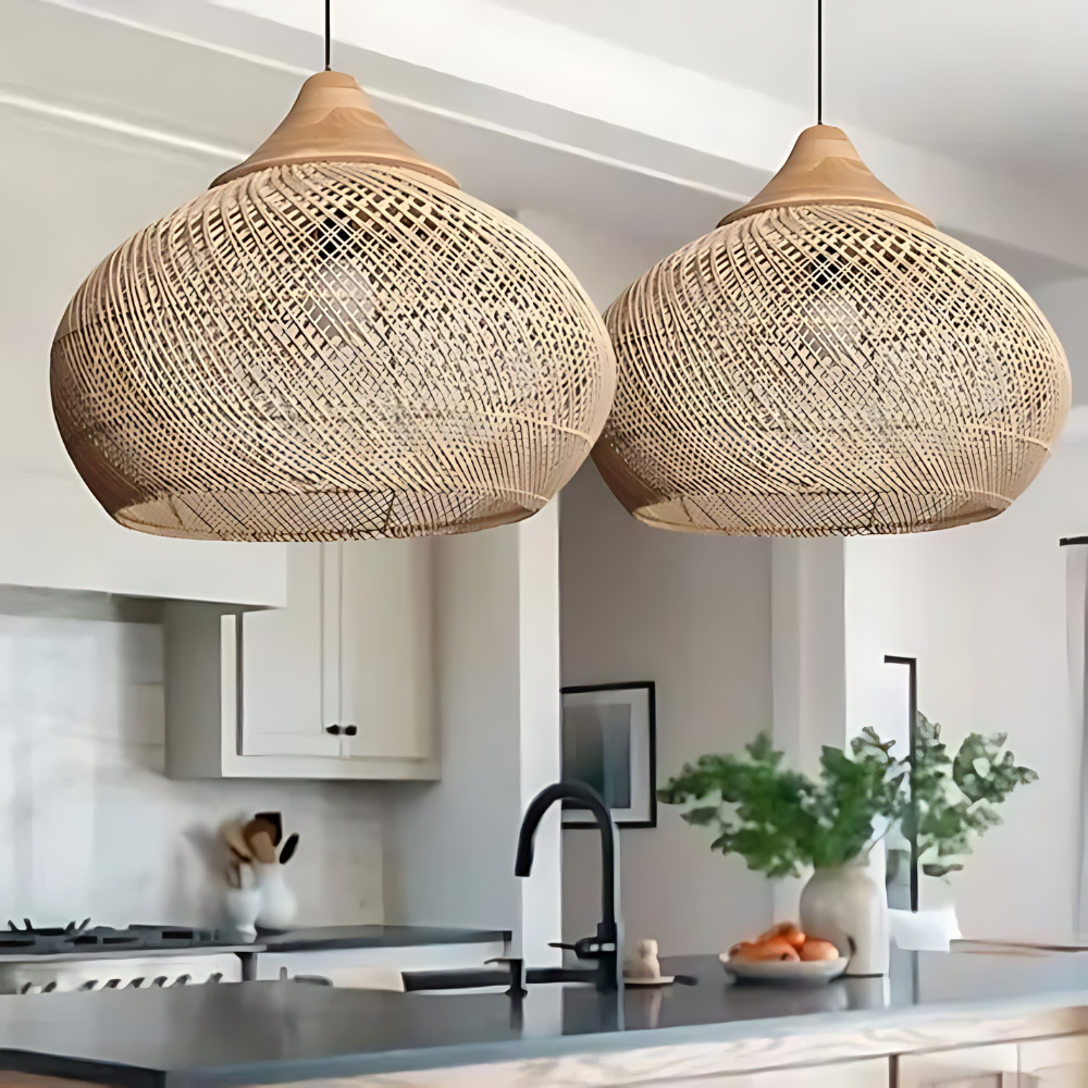 Rattan Ceiling Light | Boho Style, Handwoven Natural Design