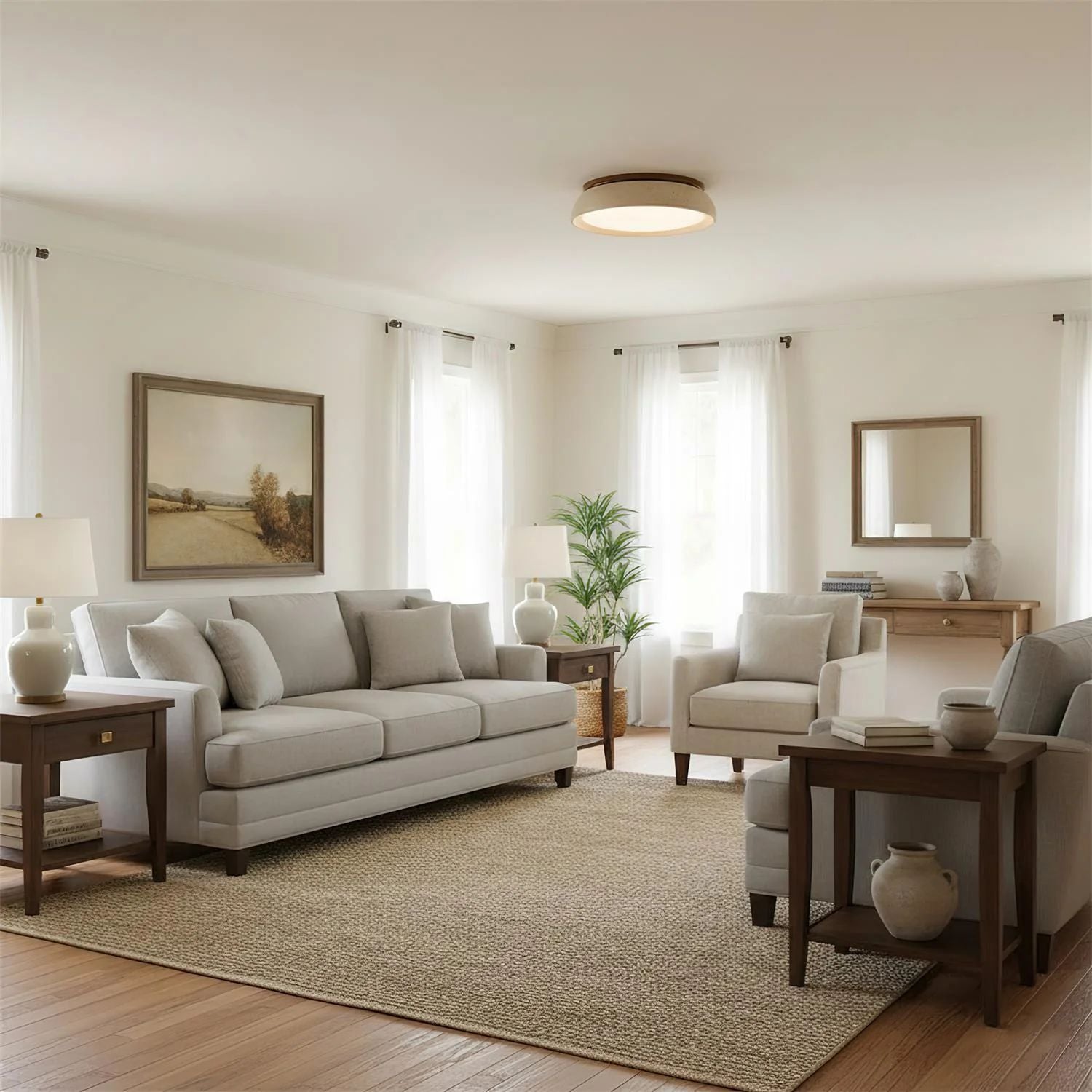 Travertine Wood Ceiling Light | Japandi Style, 3000K Warm LED