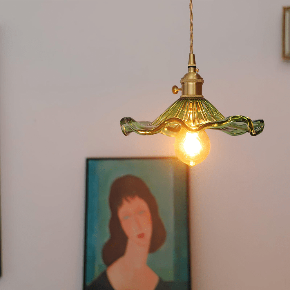 Hibiscus Flower Pendant Light | Glass and Brass, E27