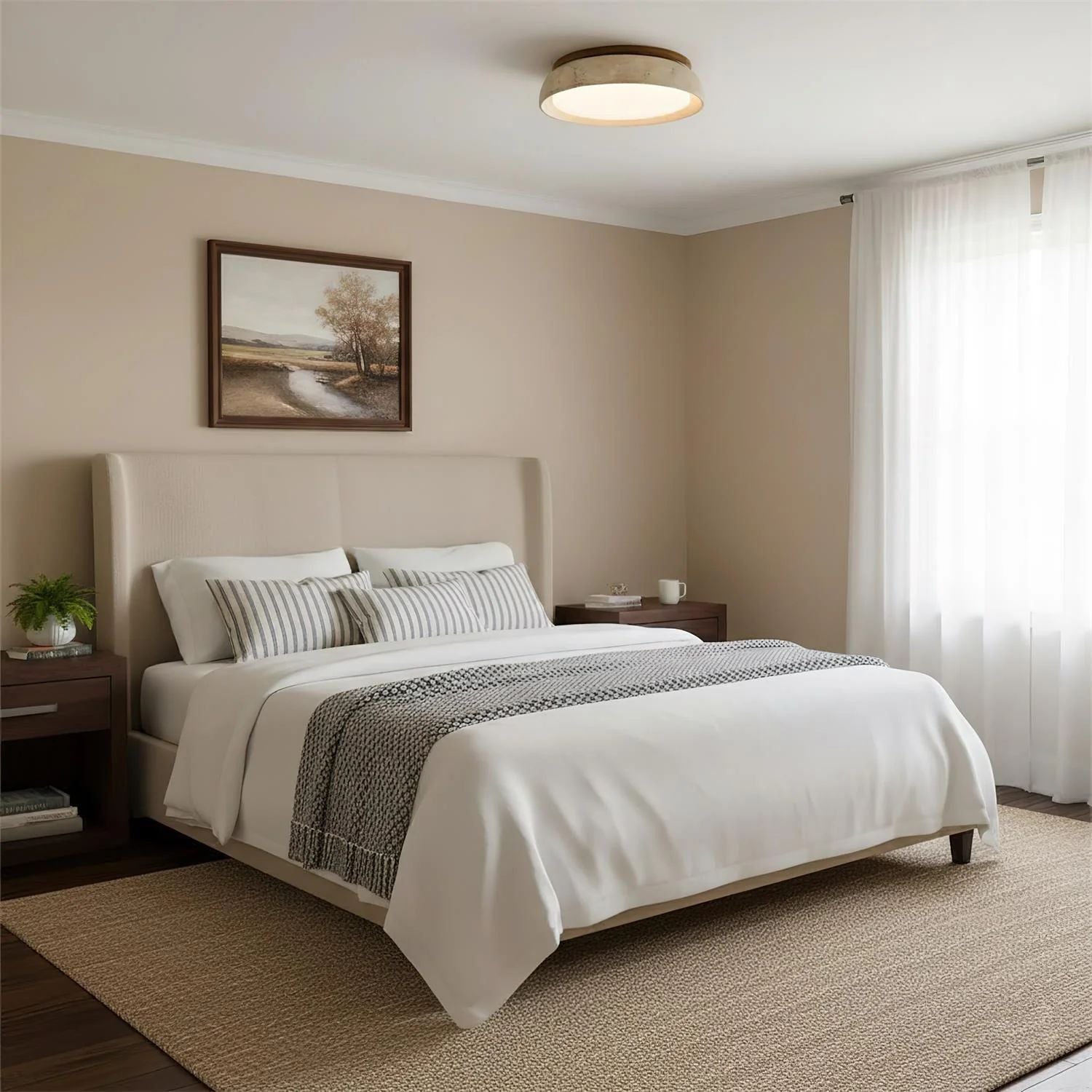 Travertine Wood Ceiling Light | Japandi Style, 3000K Warm LED