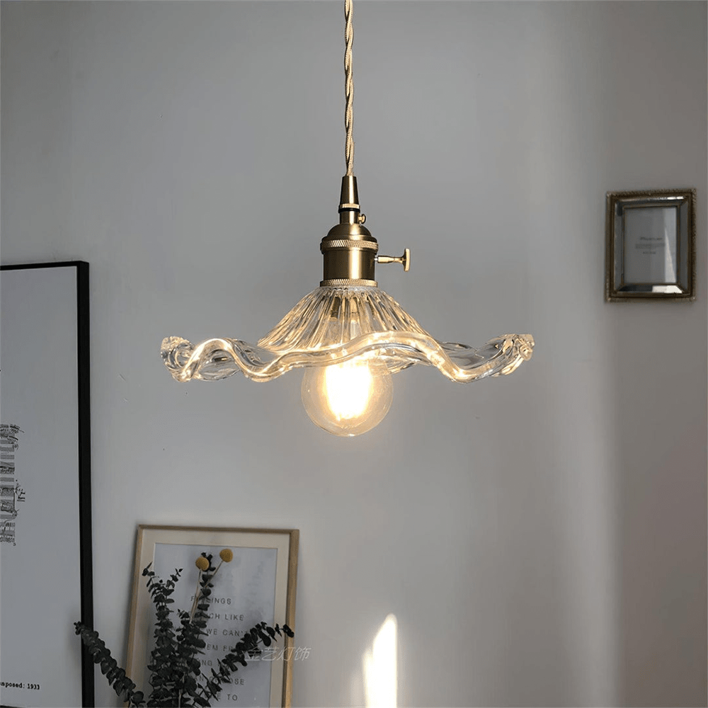 Hibiscus Flower Pendant Light | Glass and Brass, E27