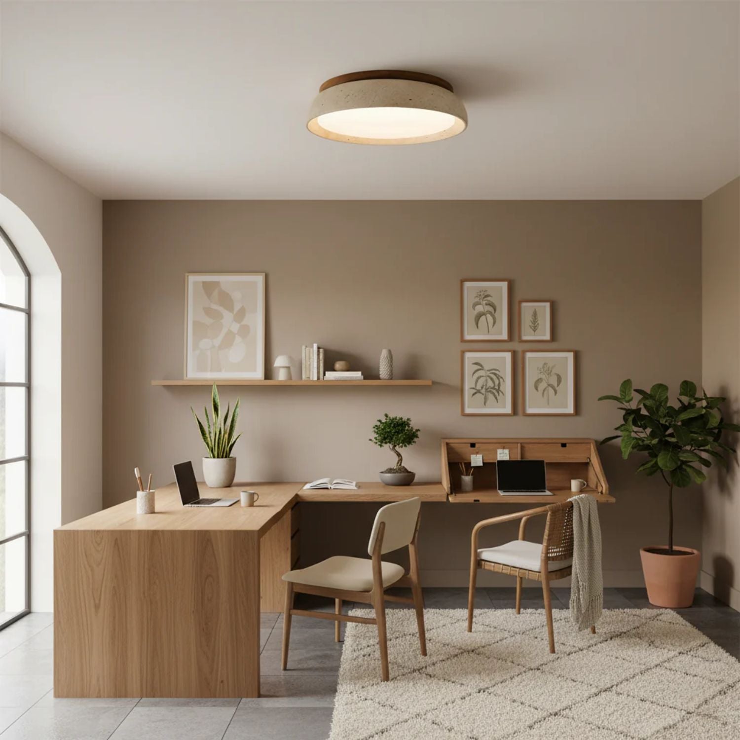 Travertine Wood Ceiling Light | Japandi Style, 3000K Warm LED