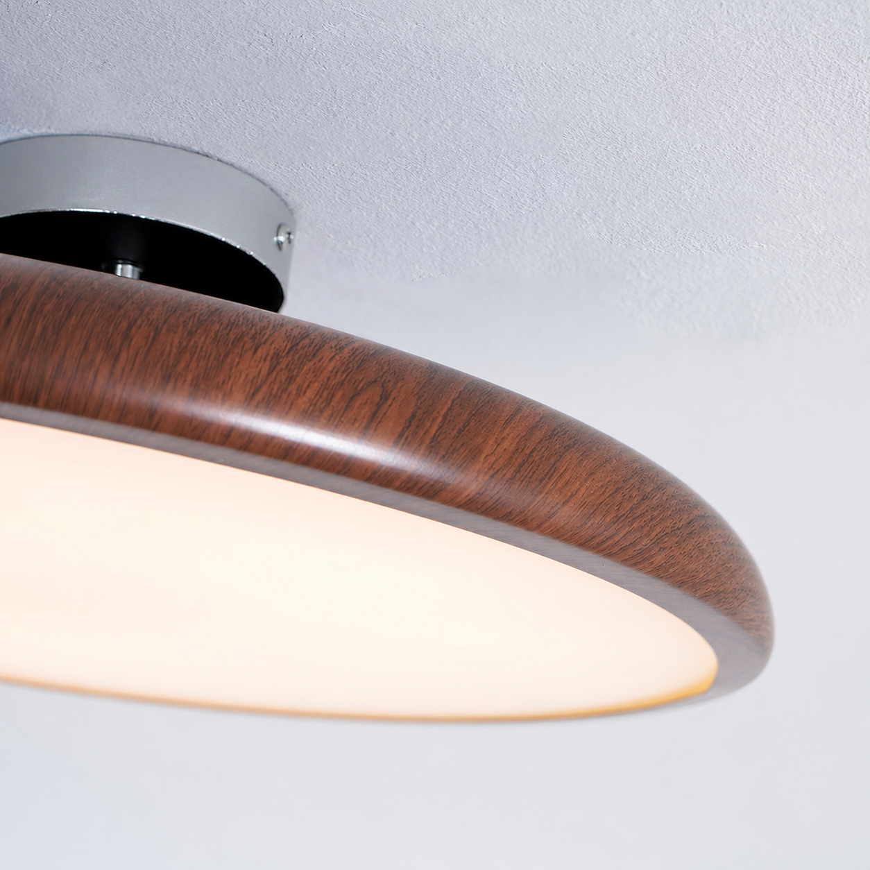 Round Flush Mount Ceiling Light | Wood-Effect Frame, 3000K Warm White