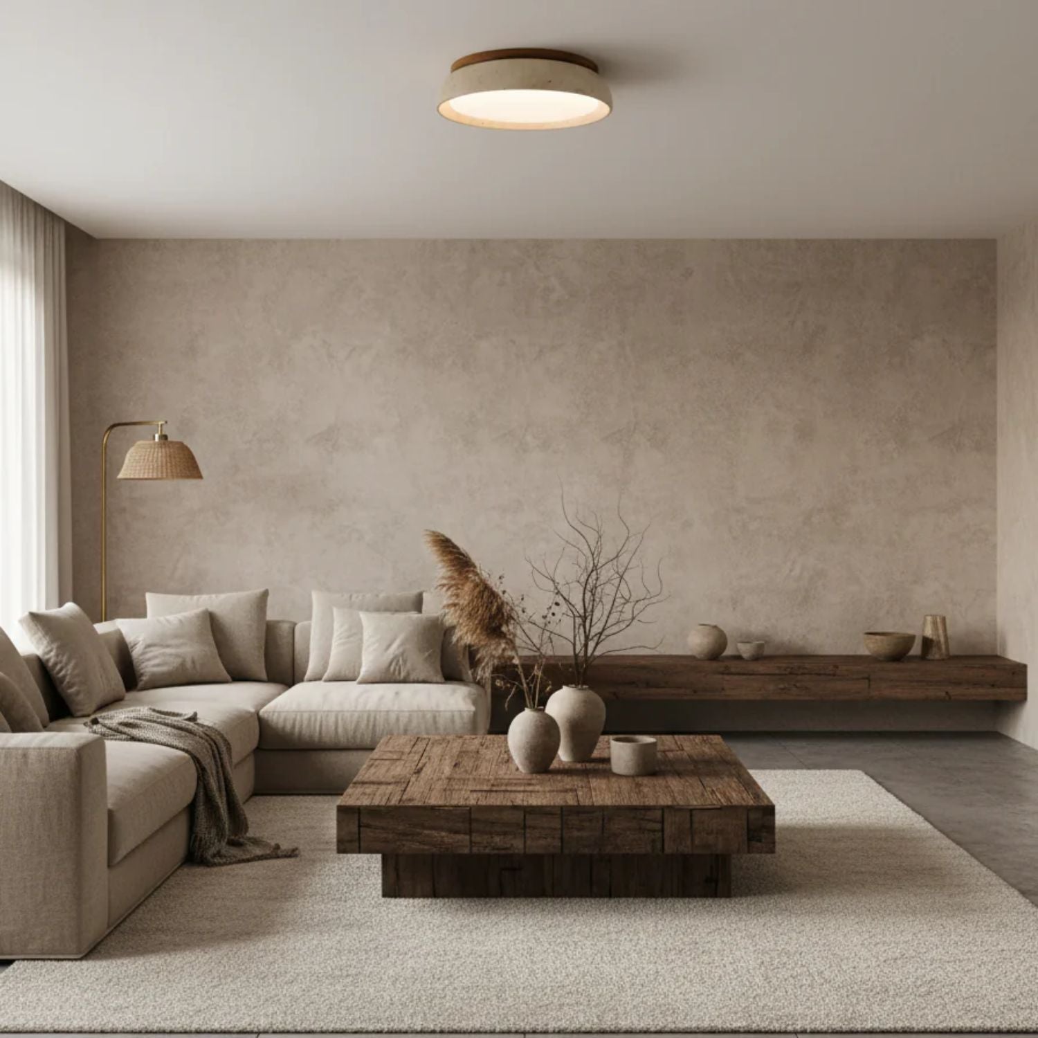 Travertine Wood Ceiling Light | Japandi Style, 3000K Warm LED