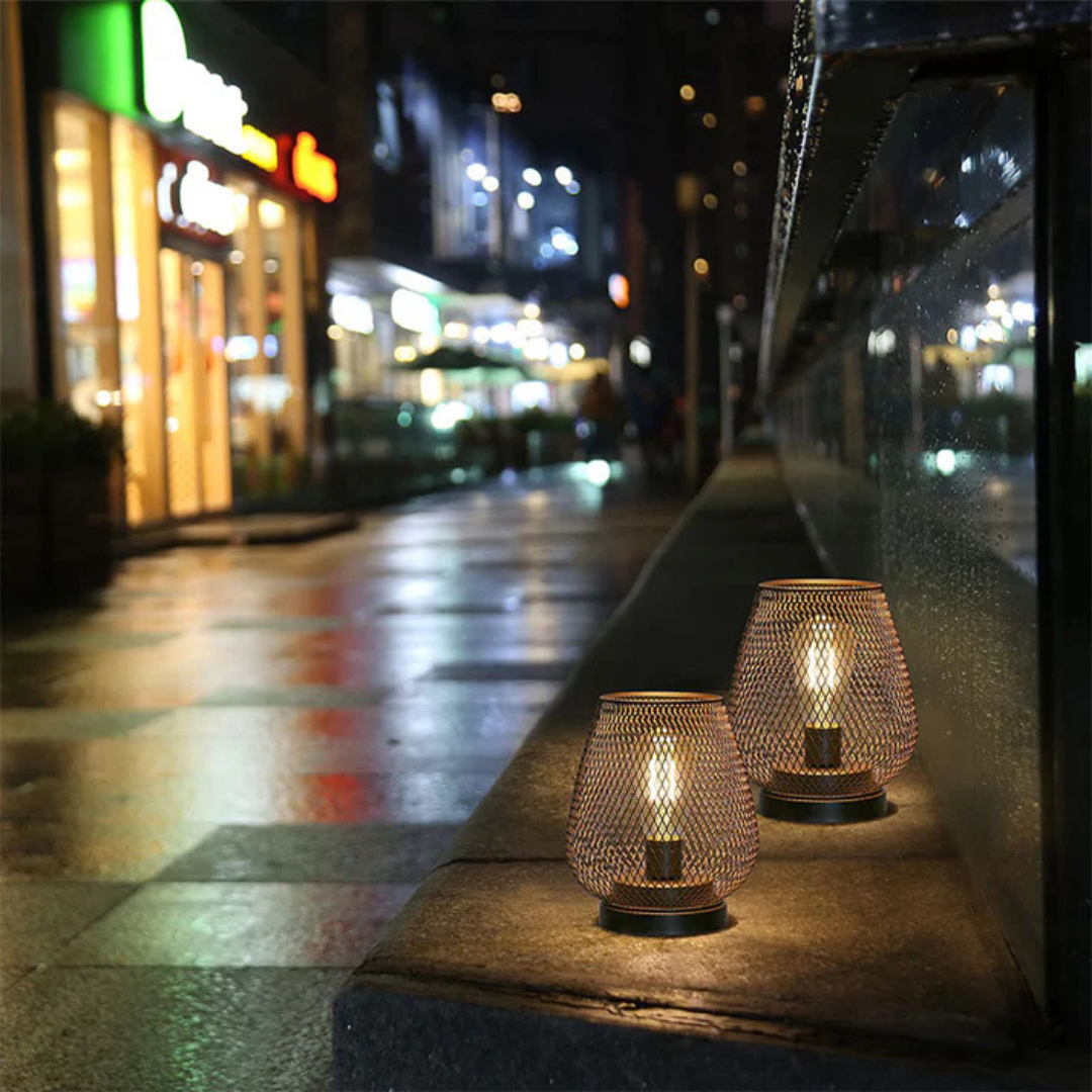 Battery-Powered LED Lantern | Matte Black Metal, Warm White