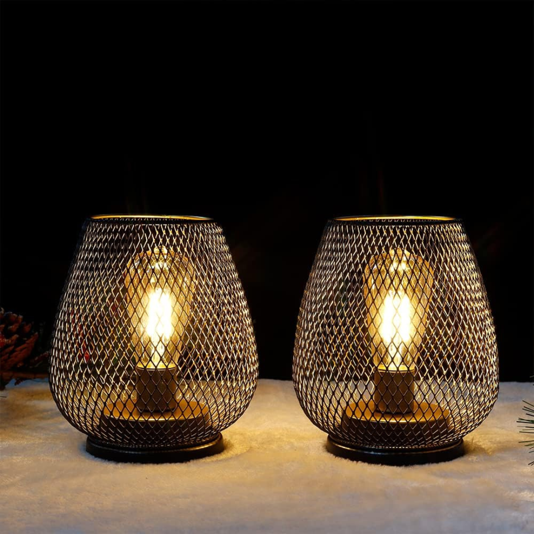 Battery-Powered LED Lantern | Matte Black Metal, Warm White