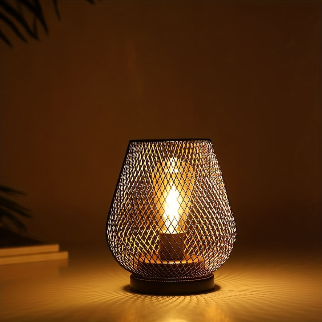 Battery-Powered LED Lantern | Matte Black Metal, Warm White