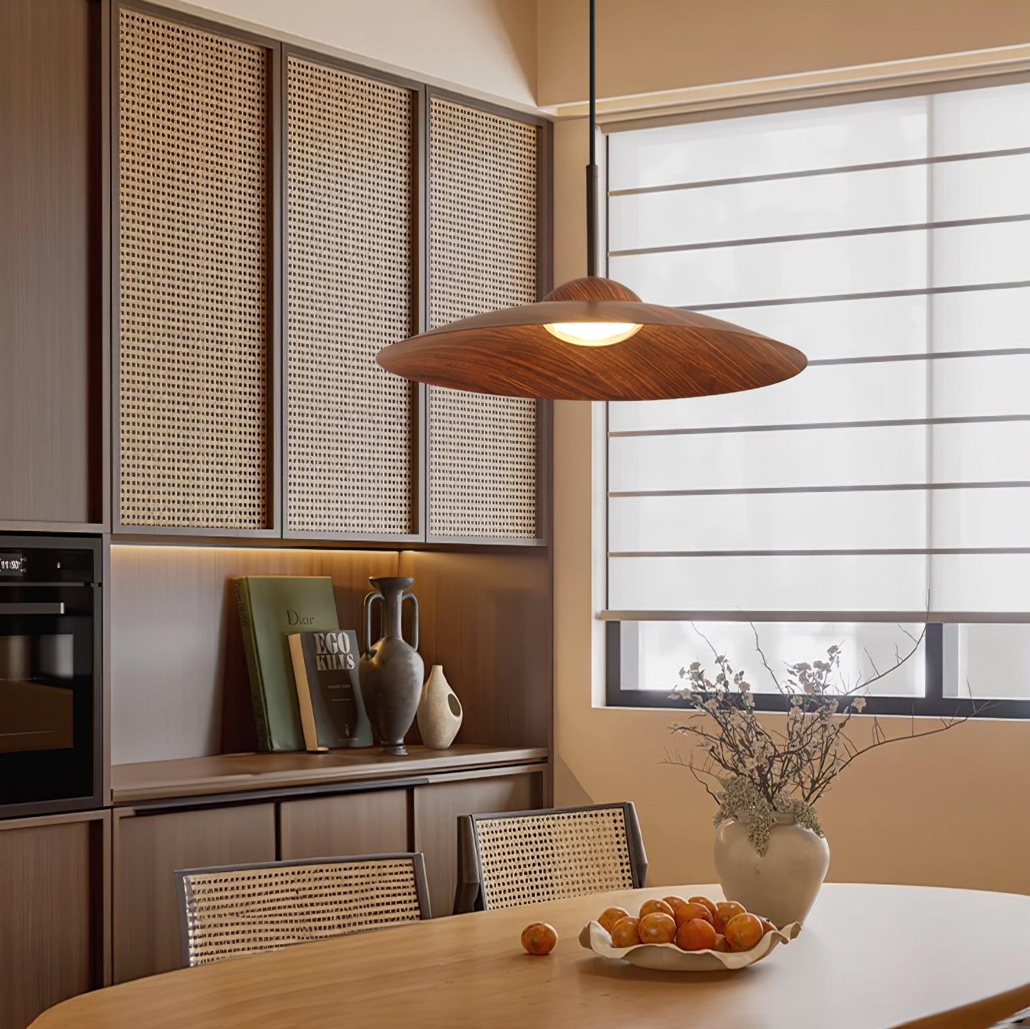 Japandi Dome Pendant Light | Wood-Look Finish, Integrated LED