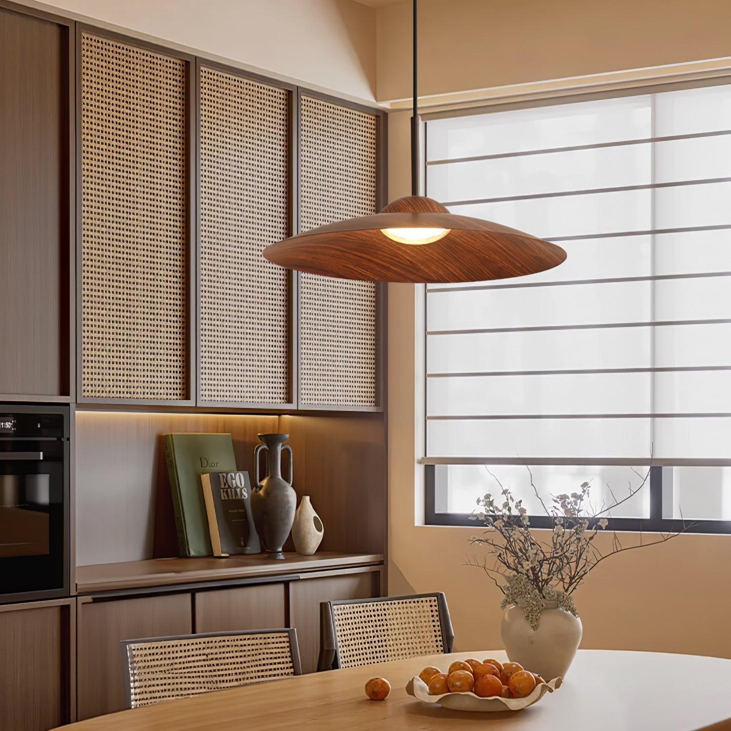 Japandi Dome Pendant Light | Wood-Look Finish, Integrated LED