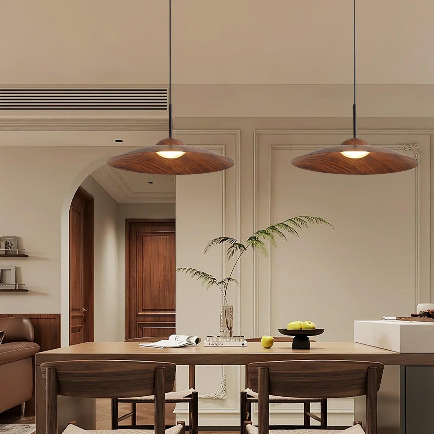 Japandi Dome Pendant Light | Wood-Look Finish, Integrated LED
