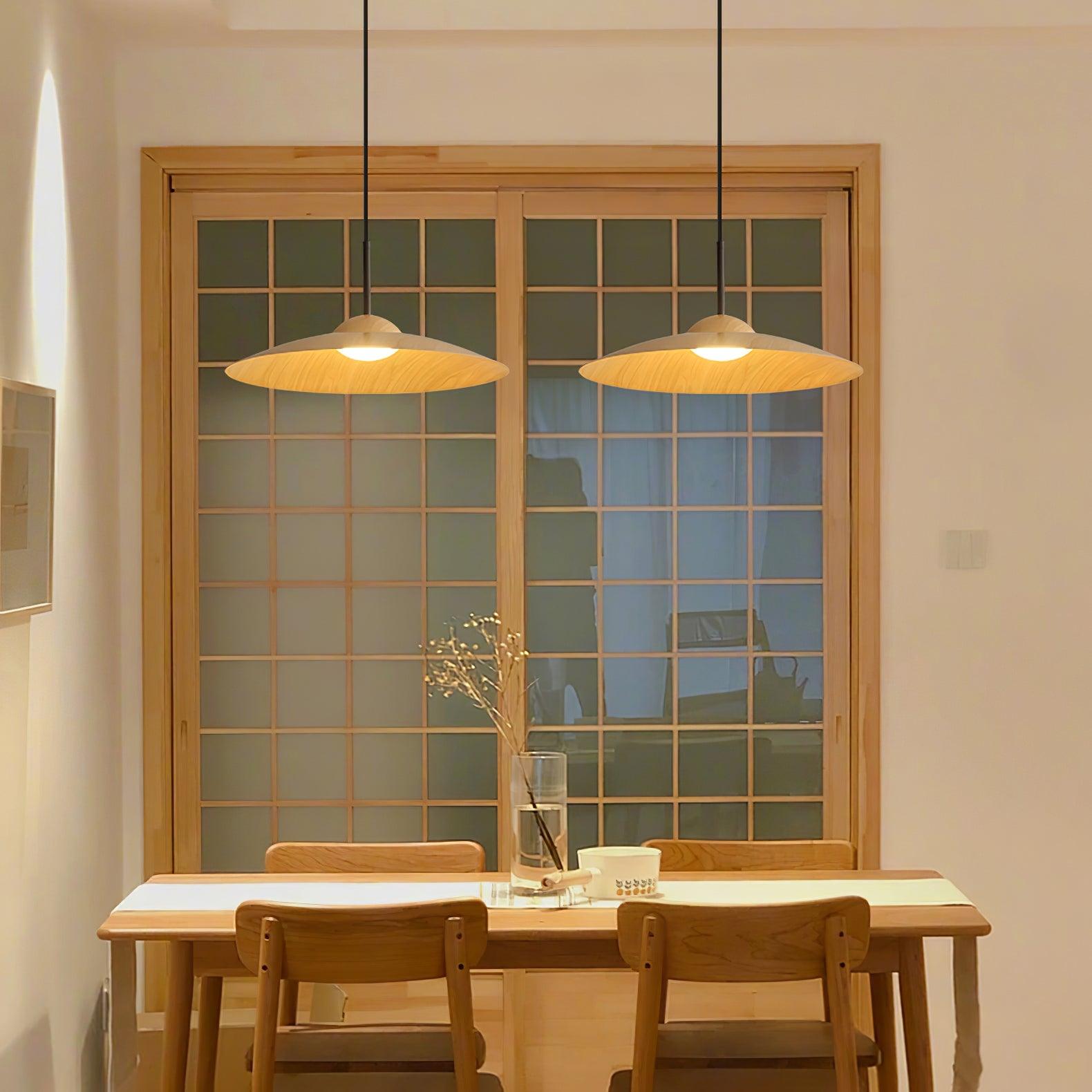 Japandi Dome Pendant Light | Wood-Look Finish, Integrated LED