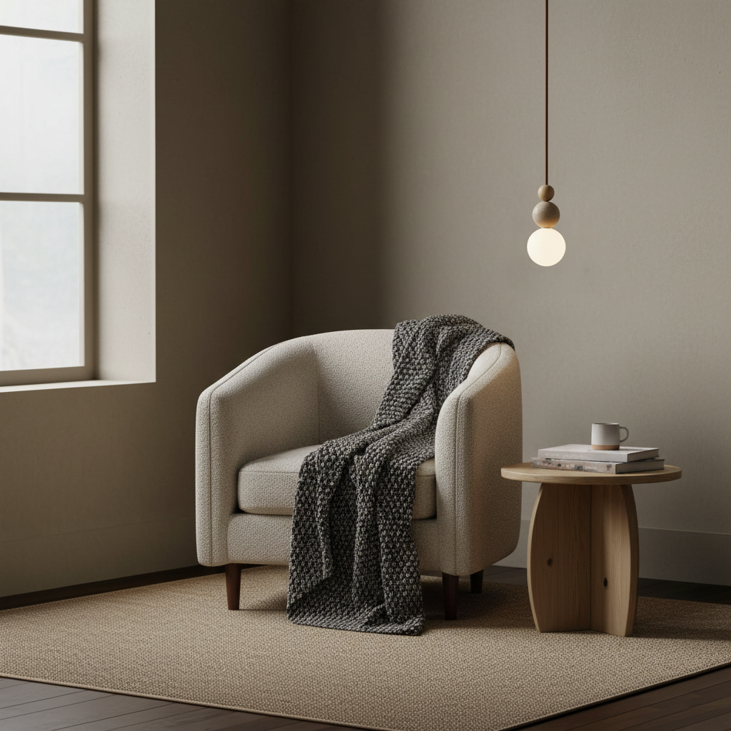 Travertine Stone Pendant Light | Opal Glass, Walnut Wood, Dimmable