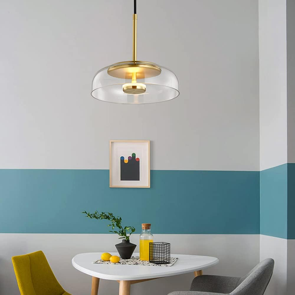 Round Glass and Metal Pendant Light | Modern LED, Adjustable Drop