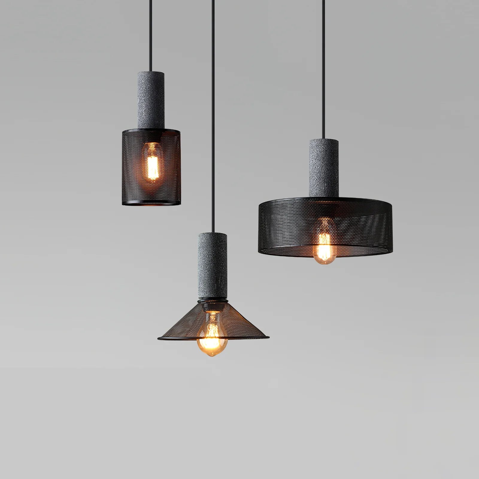 Concrete and Wire Cage Pendant Light | Industrial Mesh Design, E27