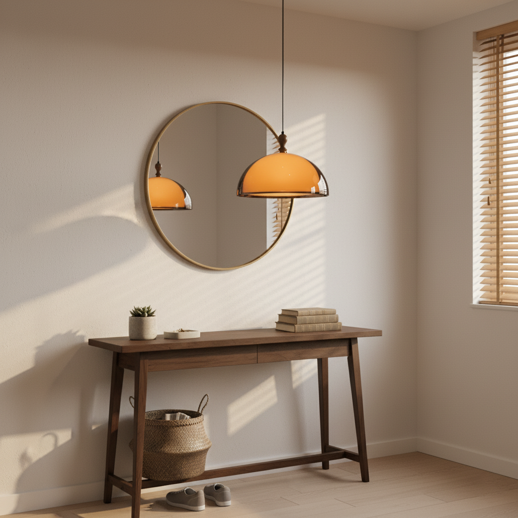 Walnut Wood Dome Pendant Light | Modern Round, Warm Acrylic Shade