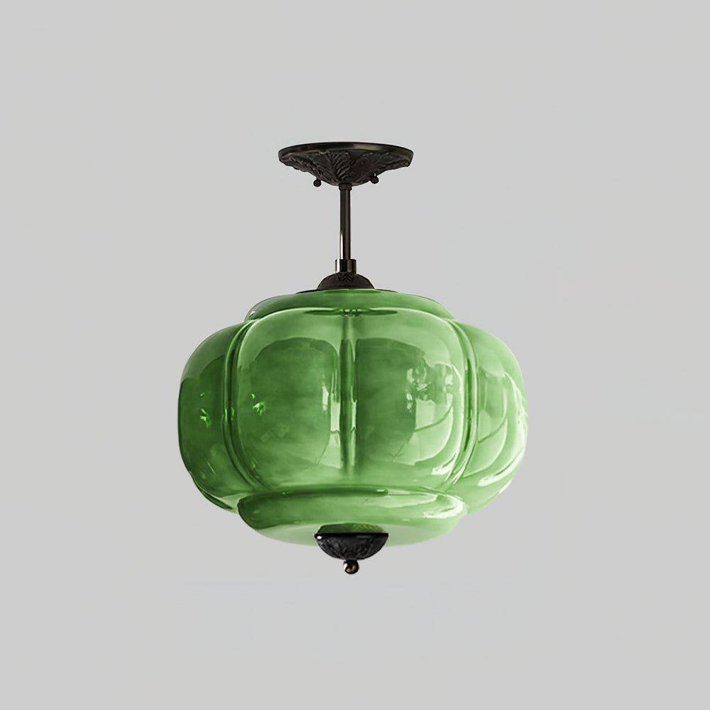 Wave Glass Ceiling Light | Brass Detail, Green Sculptural Shade