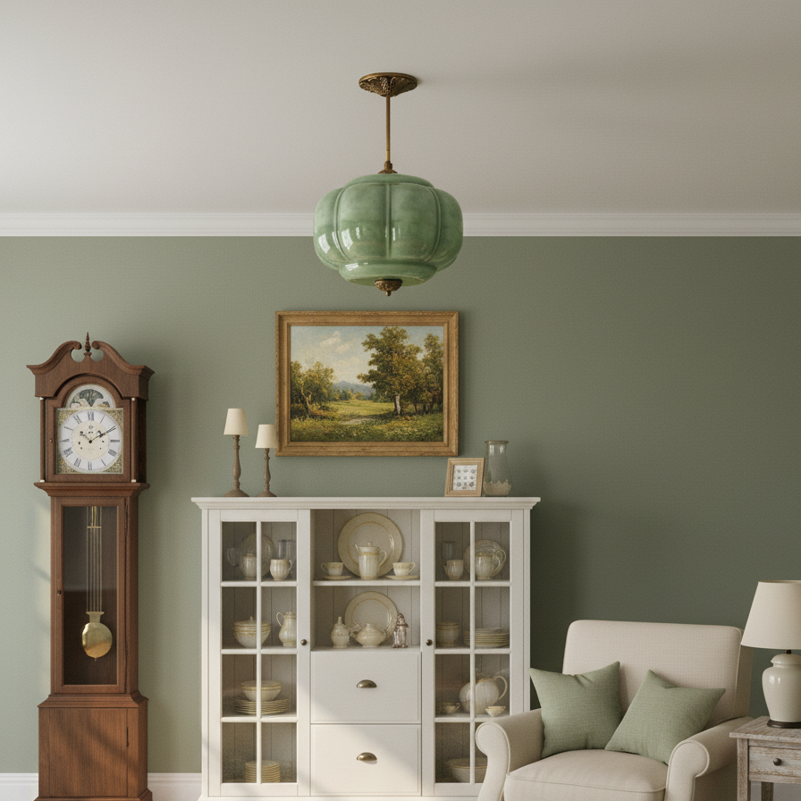 Wave Glass Ceiling Light | Brass Detail, Green Sculptural Shade