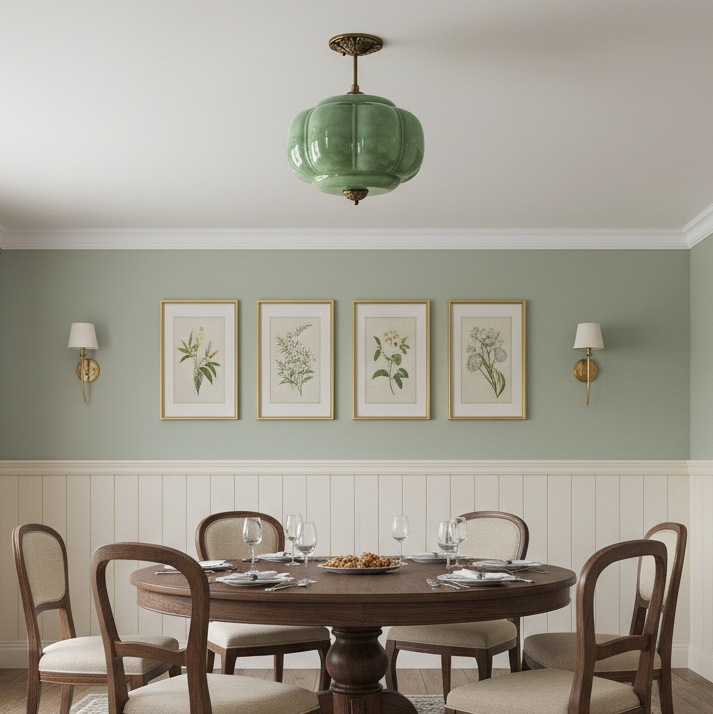 Wave Glass Ceiling Light | Brass Detail, Green Sculptural Shade