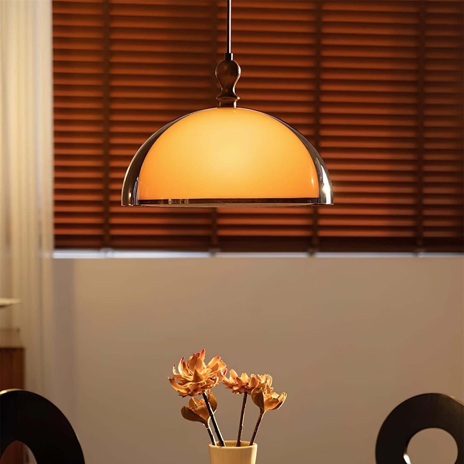 Walnut Wood Dome Pendant Light | Modern Round, Warm Acrylic Shade