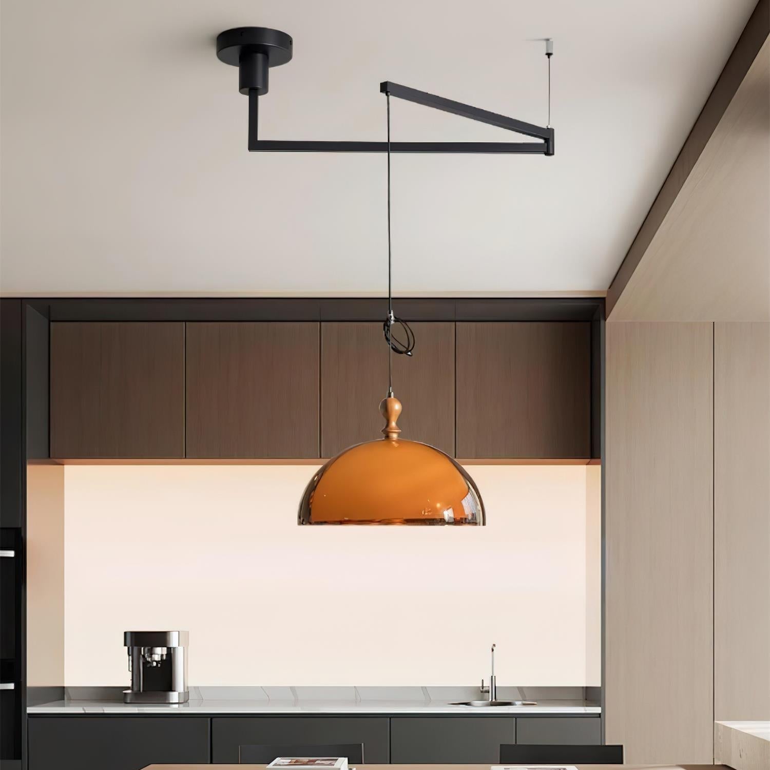 Walnut Wood Dome Pendant Light | Modern Round, Warm Acrylic Shade