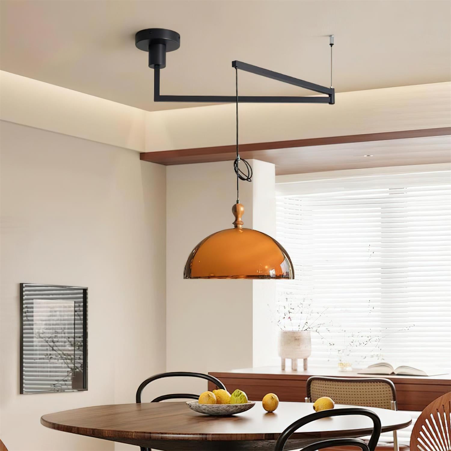 Walnut Wood Dome Pendant Light | Modern Round, Warm Acrylic Shade