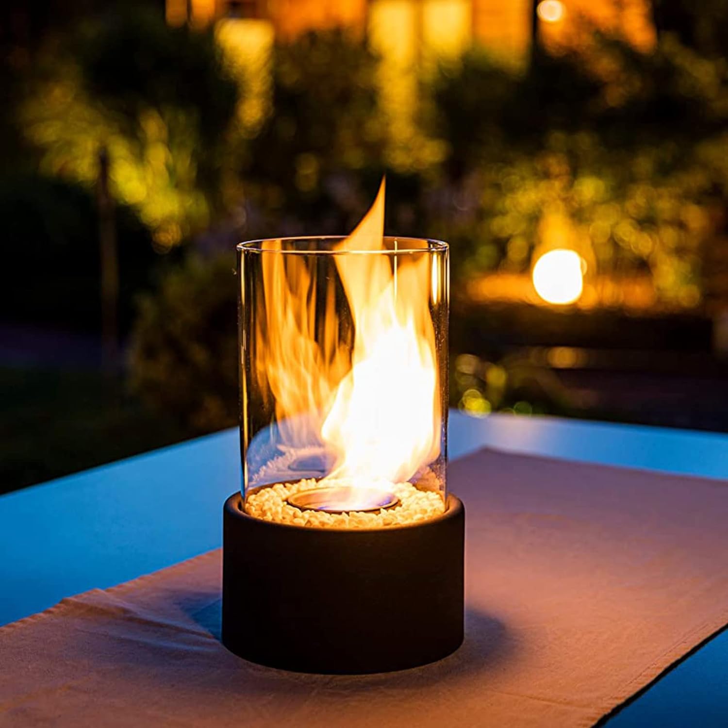Round Glass Oil Lamp | Open Flame Table Decor, Metal Frame