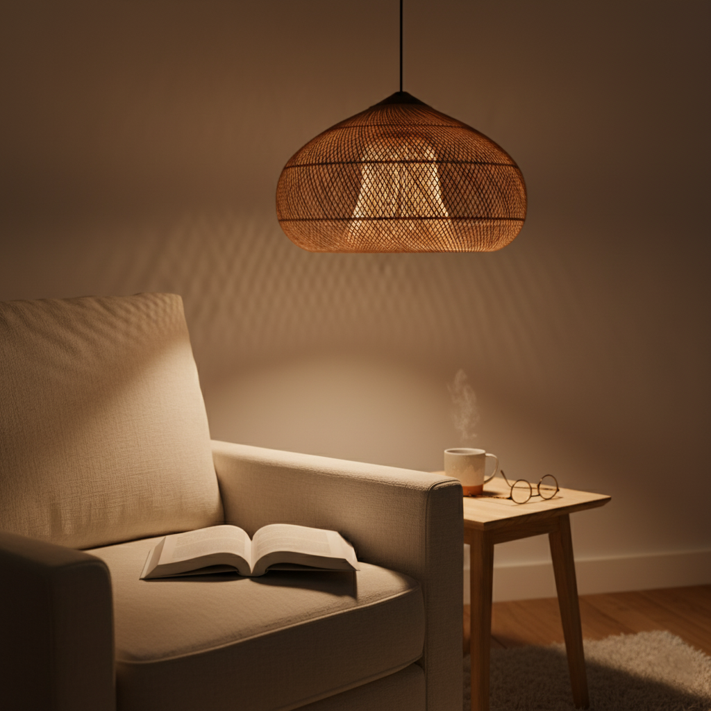 Woven Rattan Pendant Light | Boho Japandi Style, E27