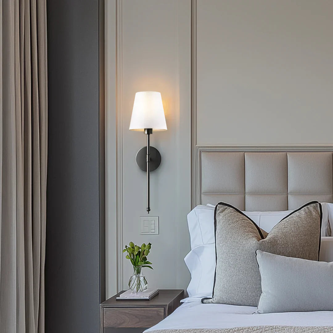 Wireless Wall Sconces with Fabric Shade | Set of 2, No Hardwiring