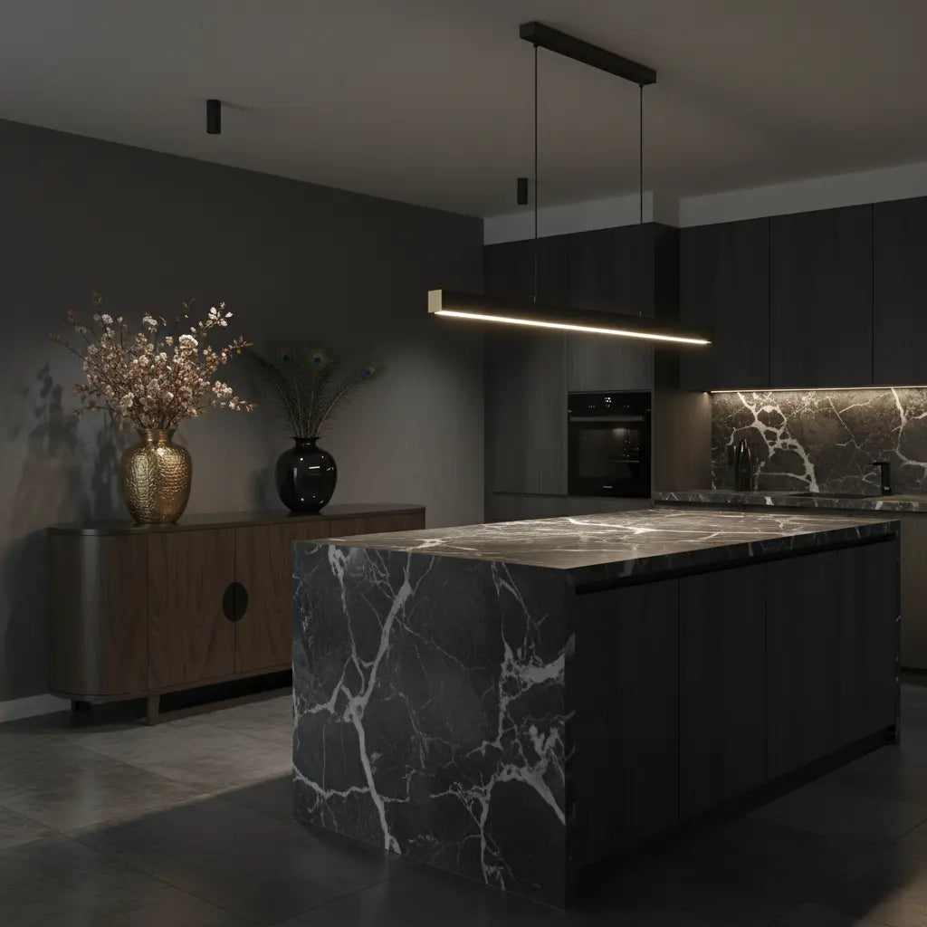 Linear LED Pendant Light | Black, Dimmable with Remote