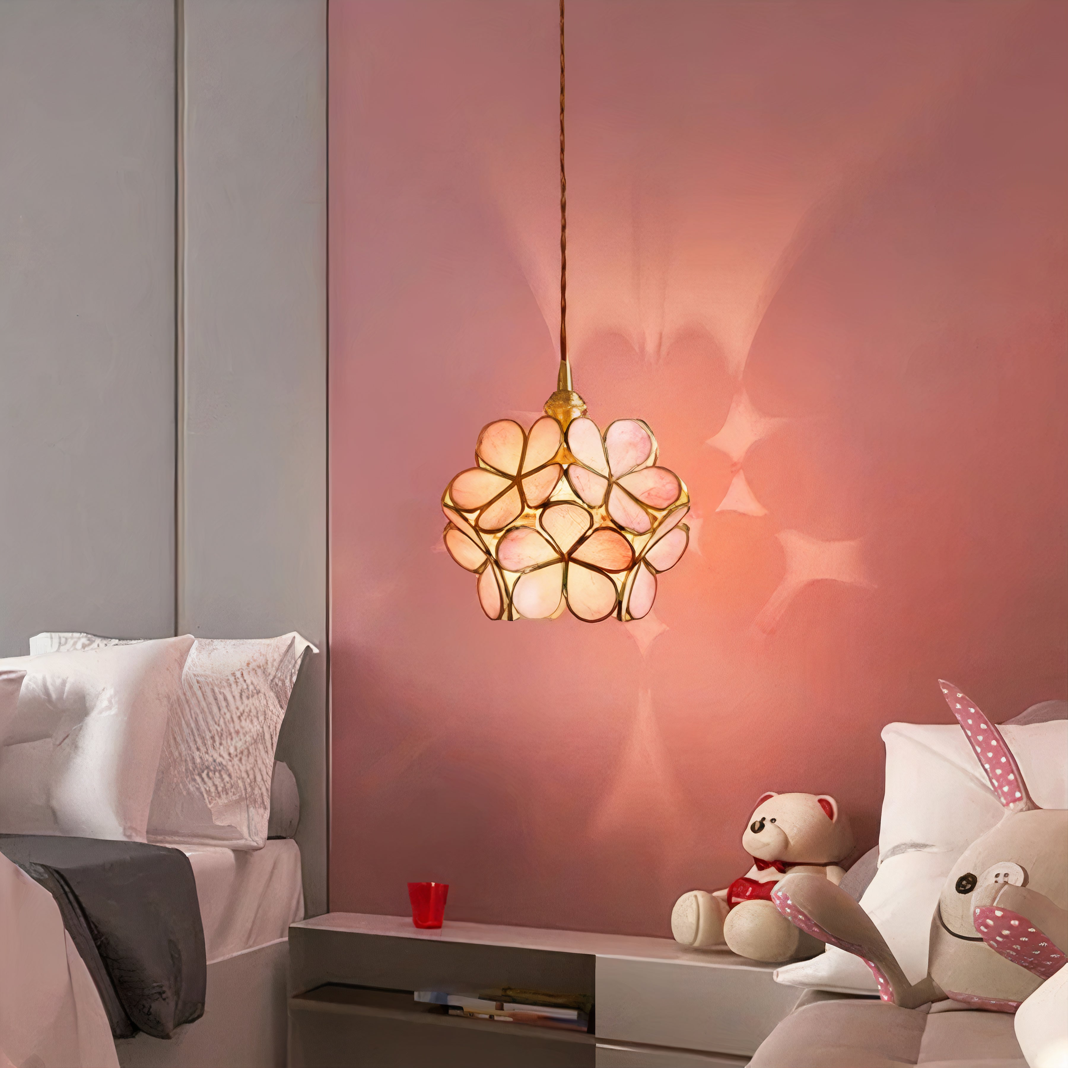 Flower Glass Pendant Light | Brass Vintage Style, E27