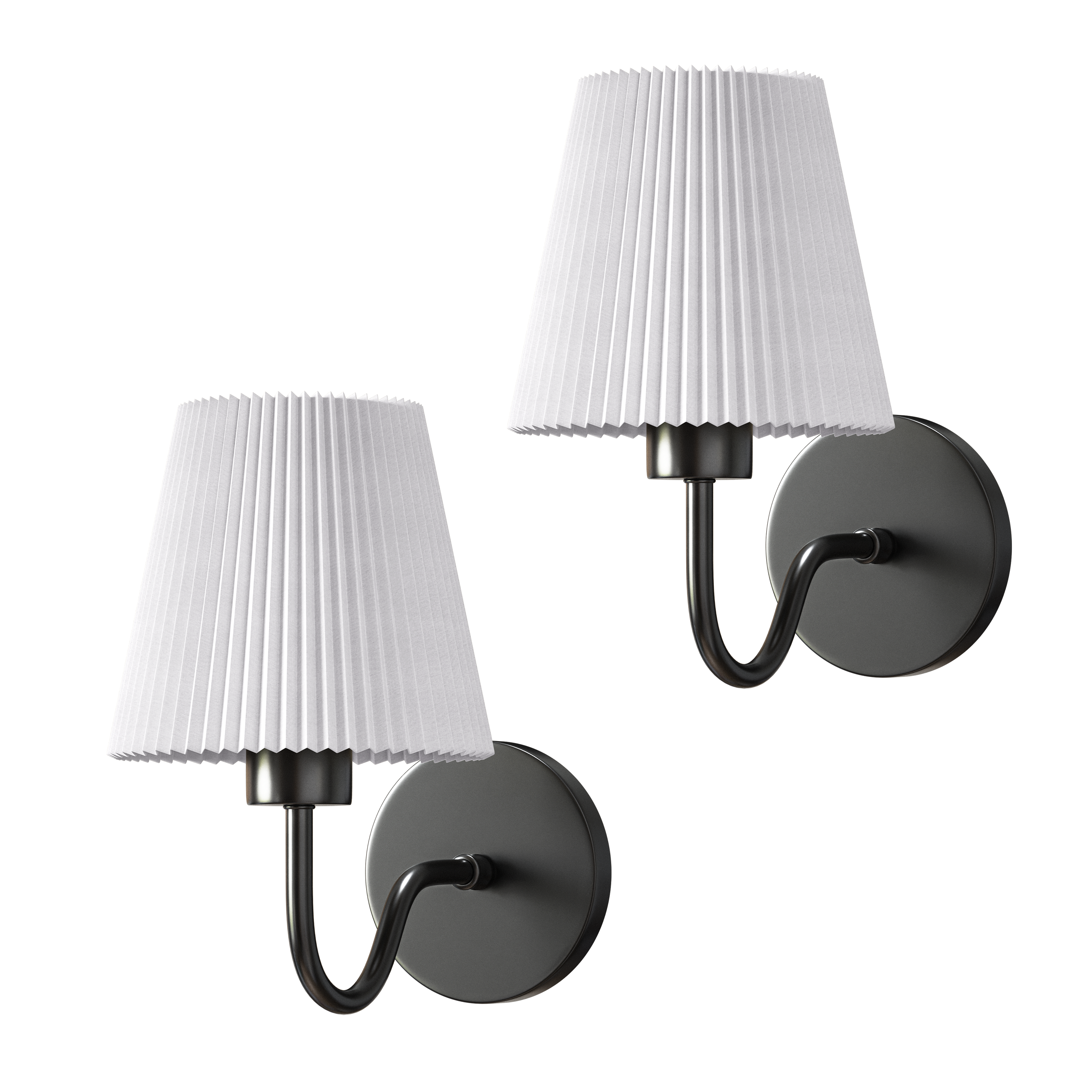 Curved Wireless Wall Sconces | Set of 2, Pleated Shade