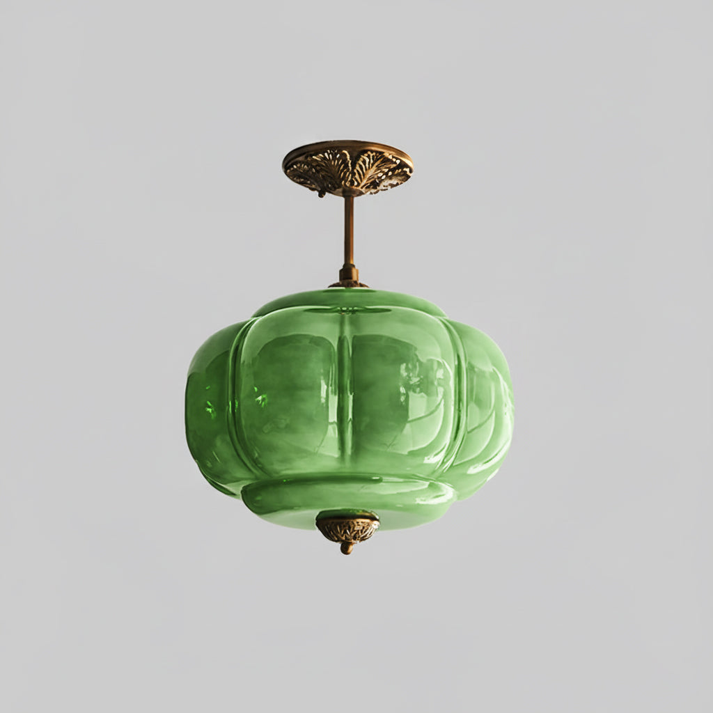 Wave Glass Ceiling Light | Brass Detail, Green Sculptural Shade
