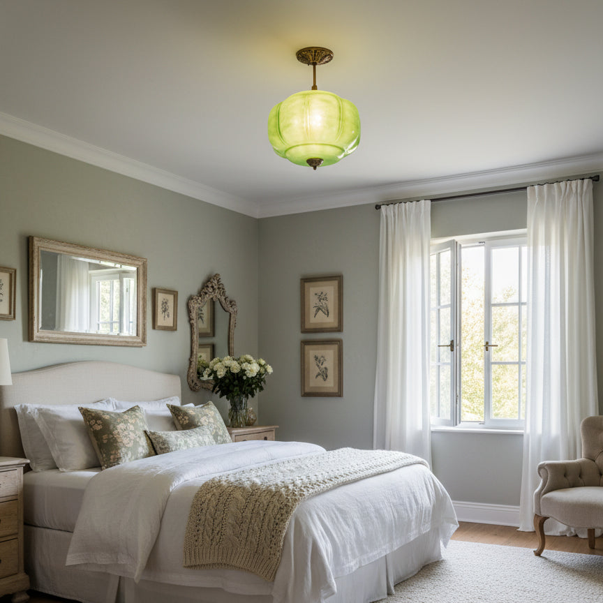 Wave Glass Ceiling Light | Brass Detail, Green Sculptural Shade