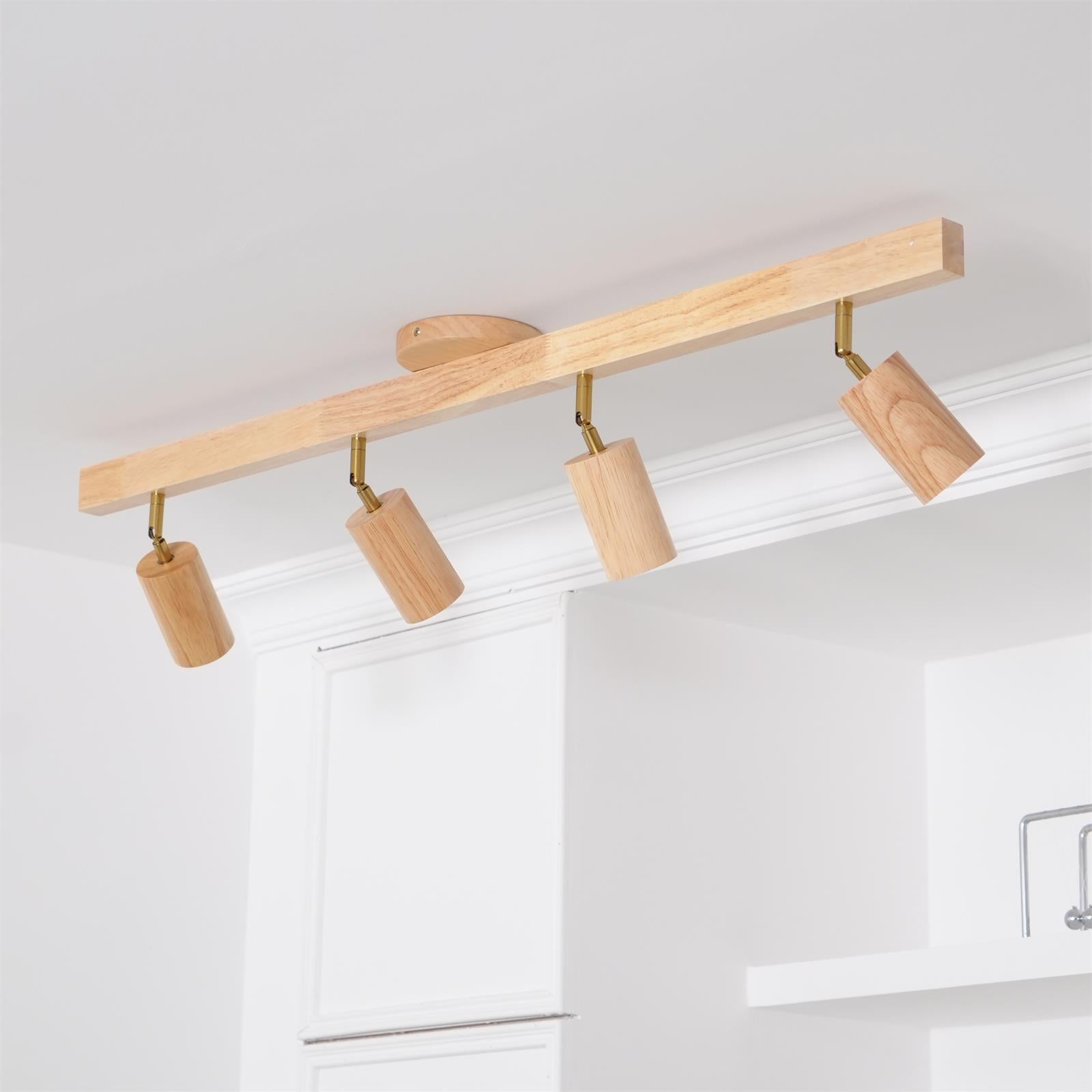 Wood and Gold LED Track Light | Linear Ceiling Bar, 3000K Warm White