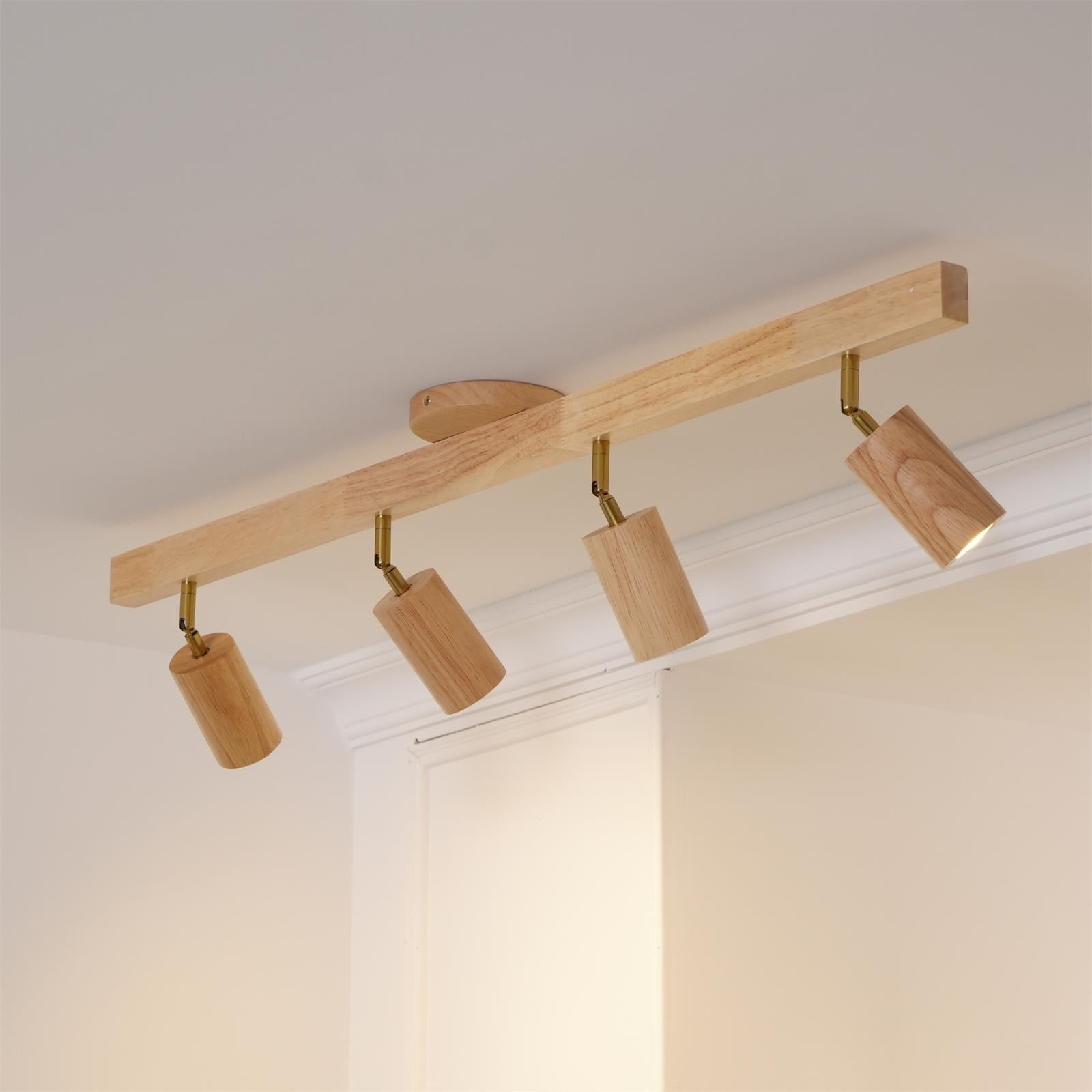 Wood and Gold LED Track Light | Linear Ceiling Bar, 3000K Warm White