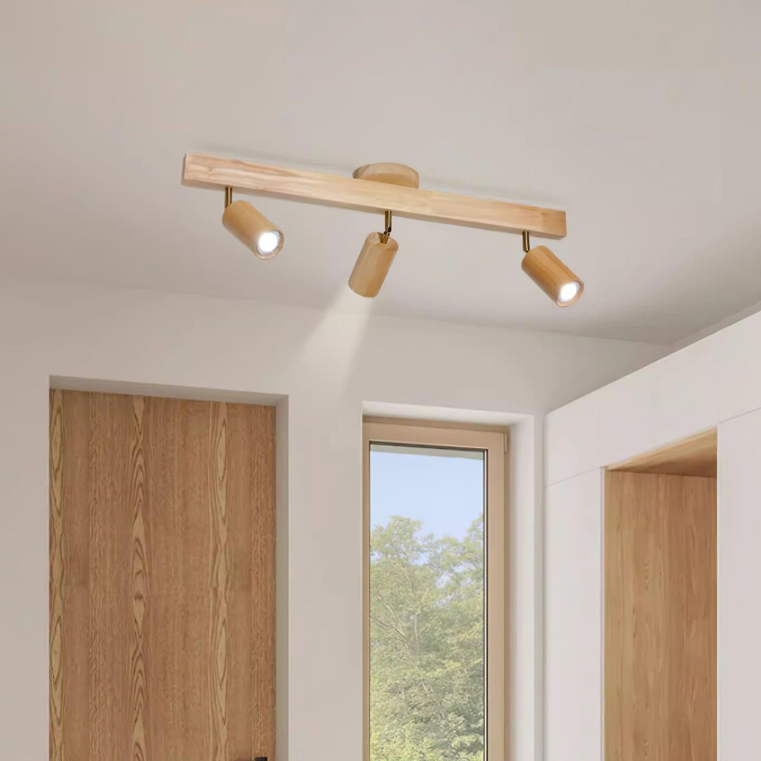 Wood and Gold LED Track Light | Linear Ceiling Bar, 3000K Warm White