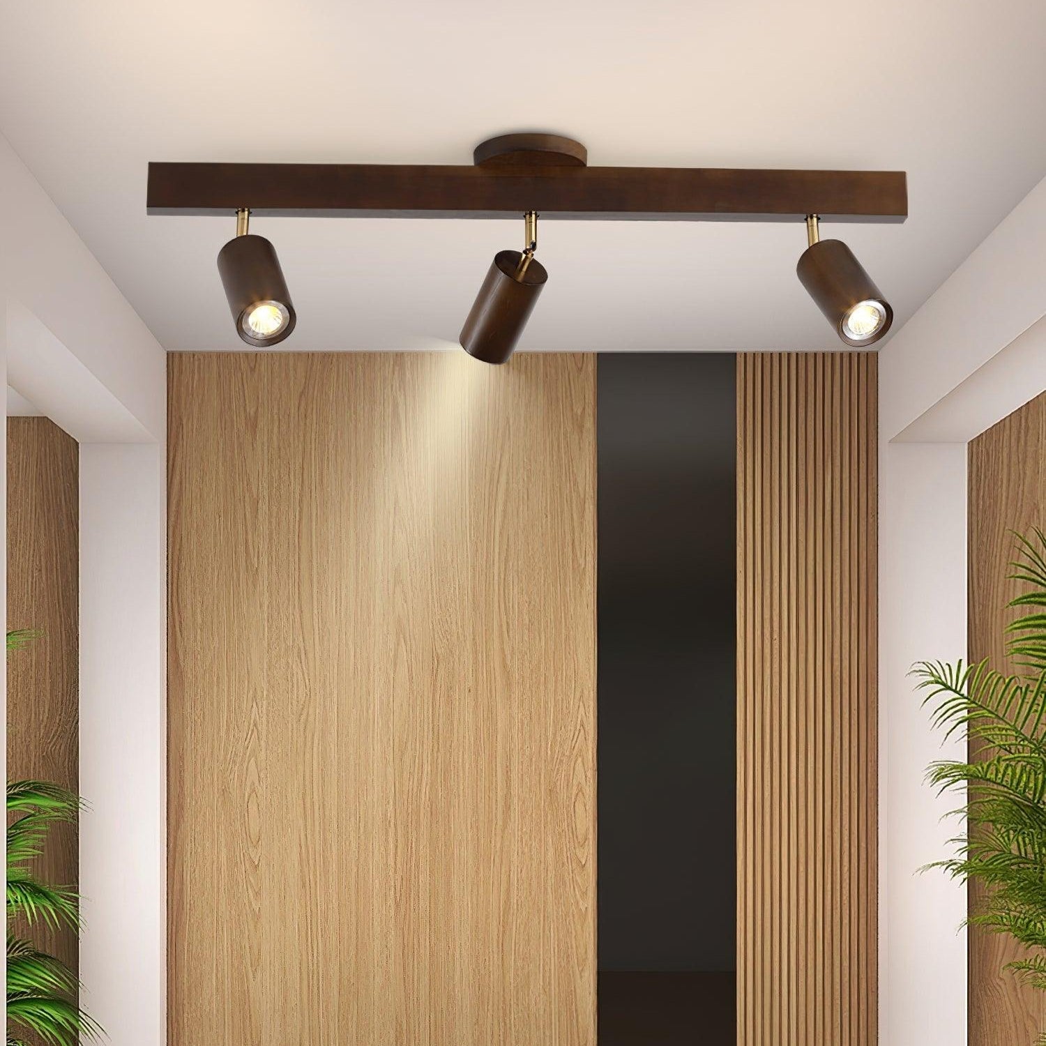 Wood and Gold LED Track Light | Linear Ceiling Bar, 3000K Warm White