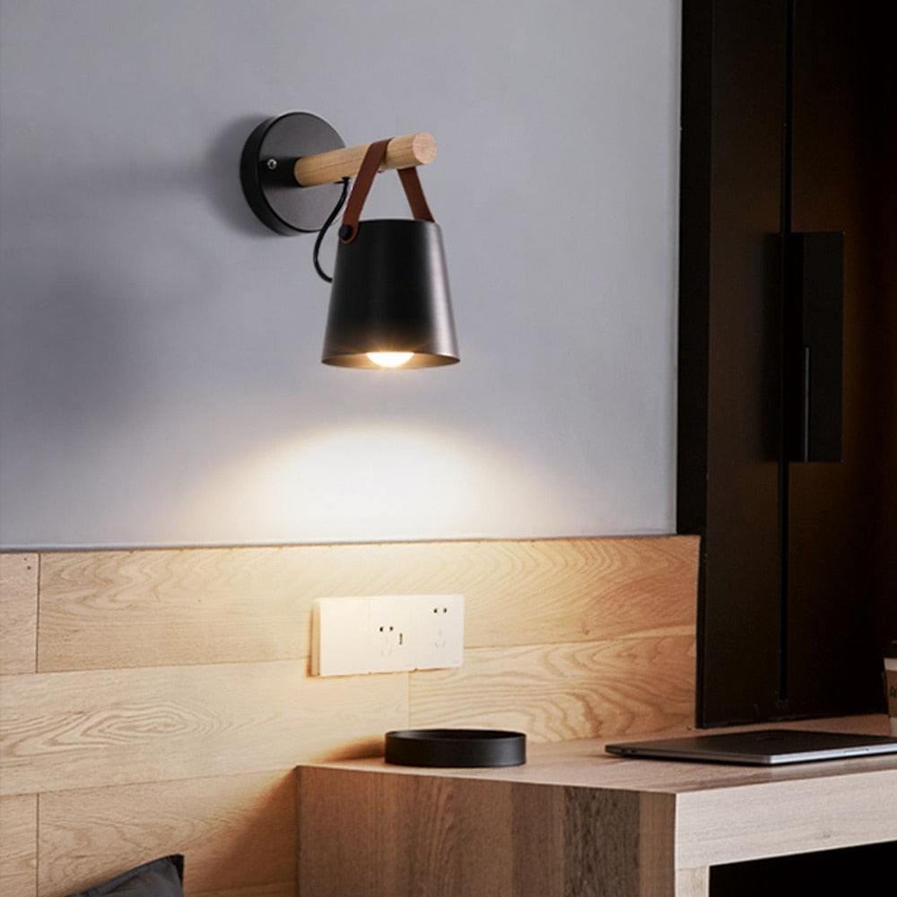 Wood and Leather Wall Sconce | Scandinavian Design, E27