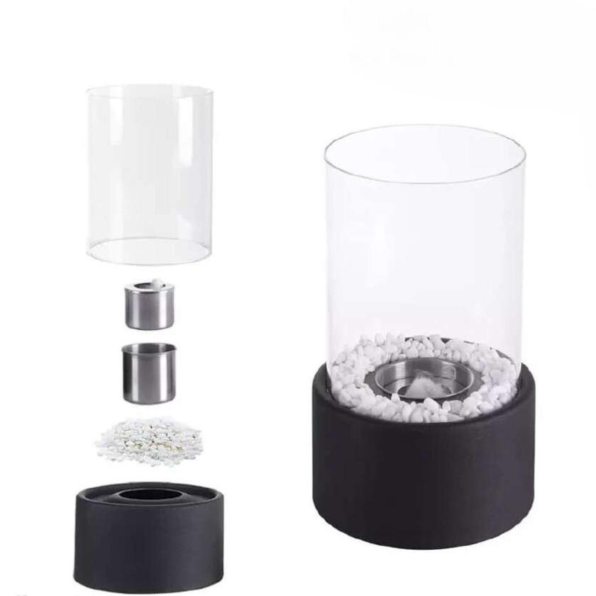 Round Glass Oil Lamp | Open Flame Table Decor, Metal Frame