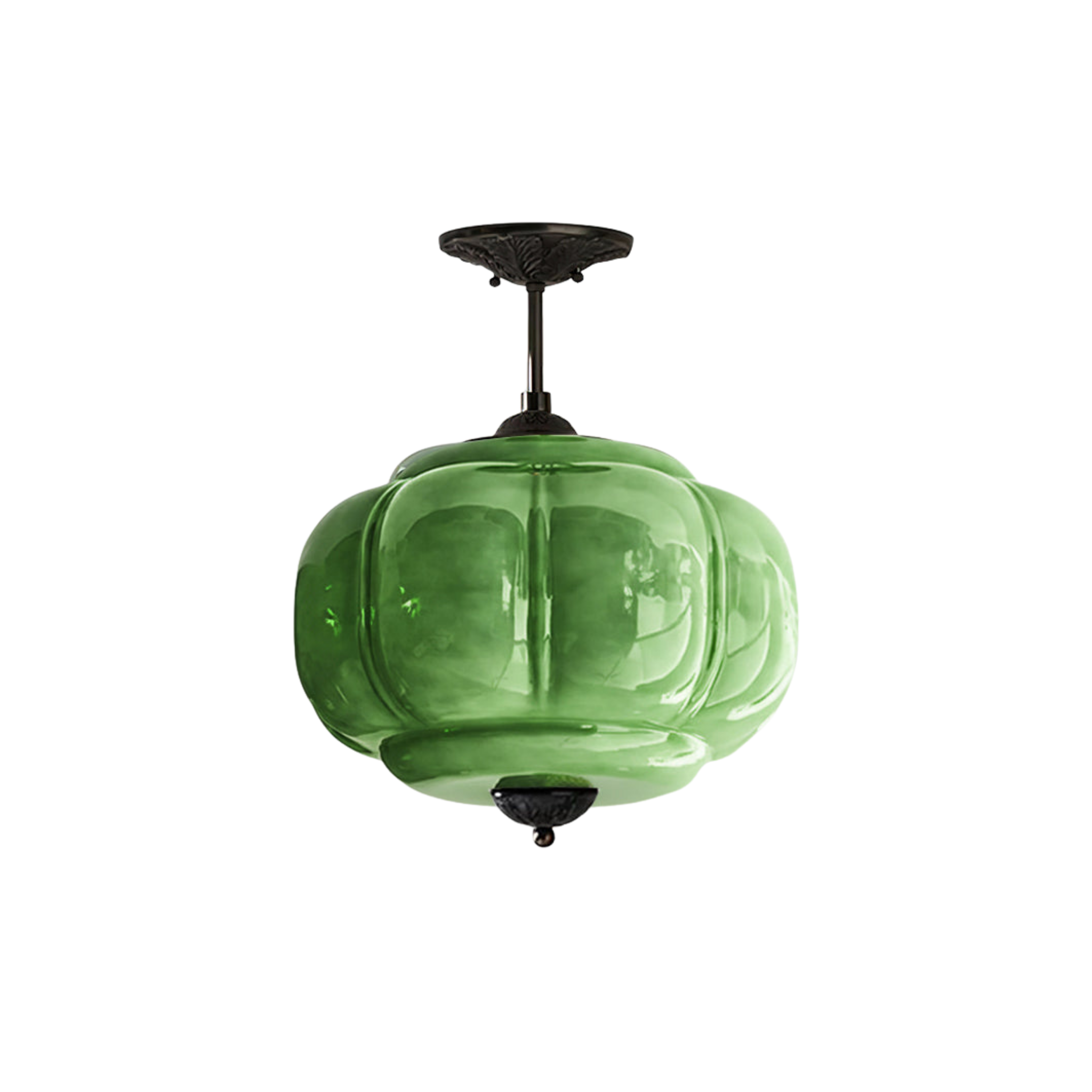 Wave Glass Ceiling Light | Brass Detail, Green Sculptural Shade
