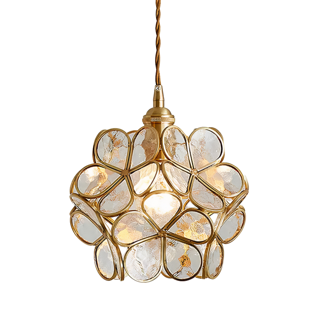 Flower Glass Pendant Light | Brass Vintage Style, E27